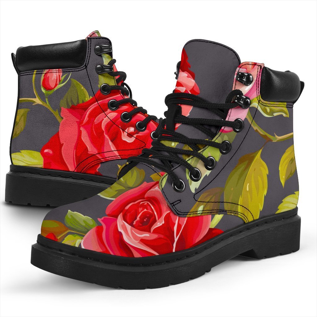 Pink Red Rose Floral Pattern Print Classic Boots