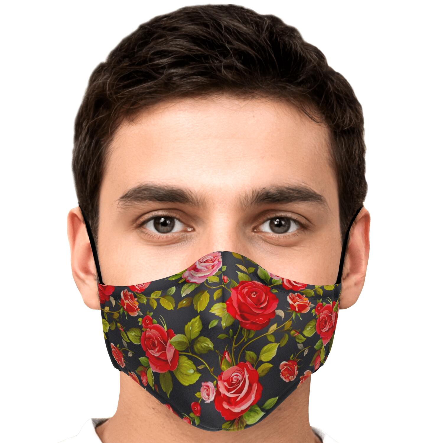 Pink Red Rose Floral Pattern Print Face Mask