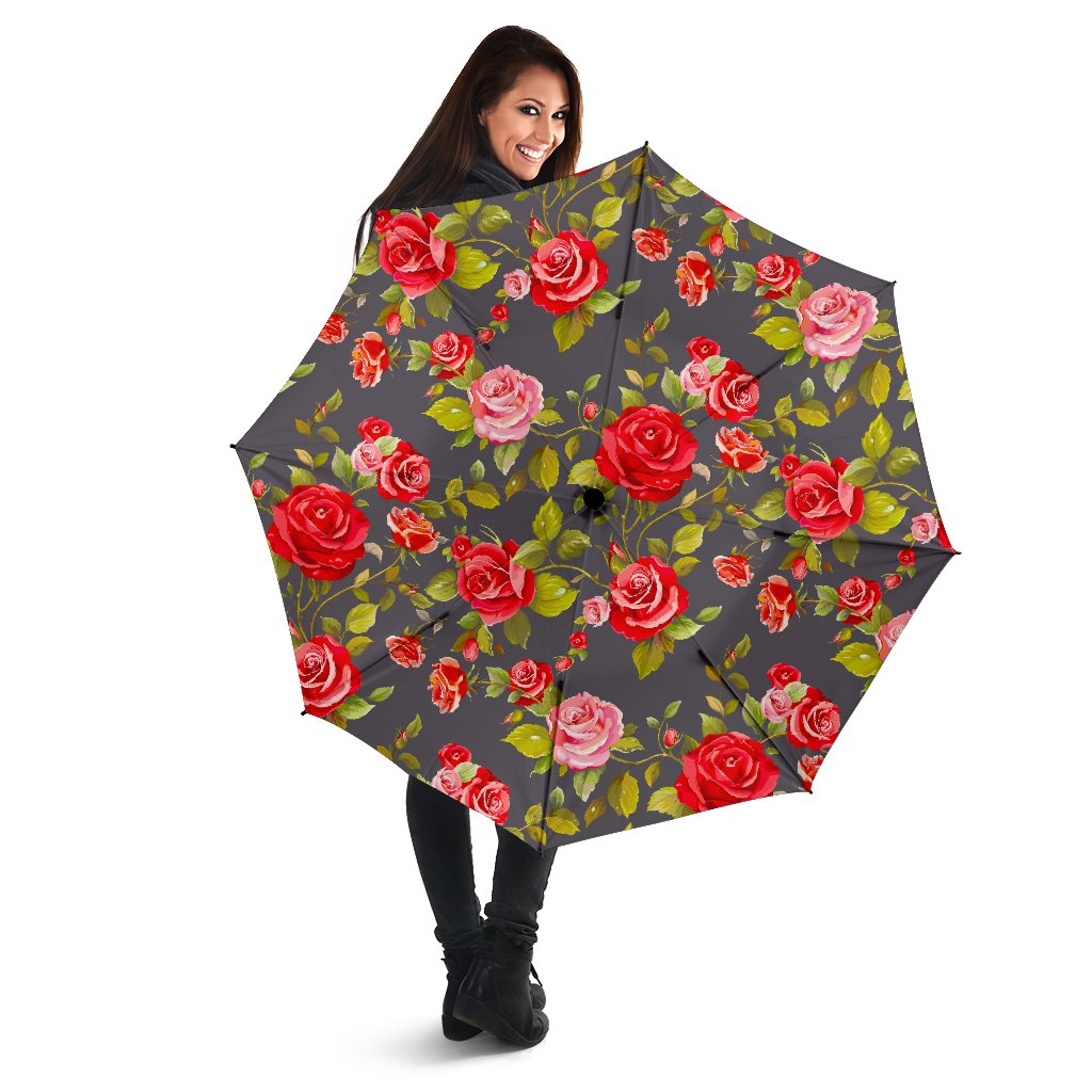 Pink Red Rose Floral Pattern Print Foldable Umbrella