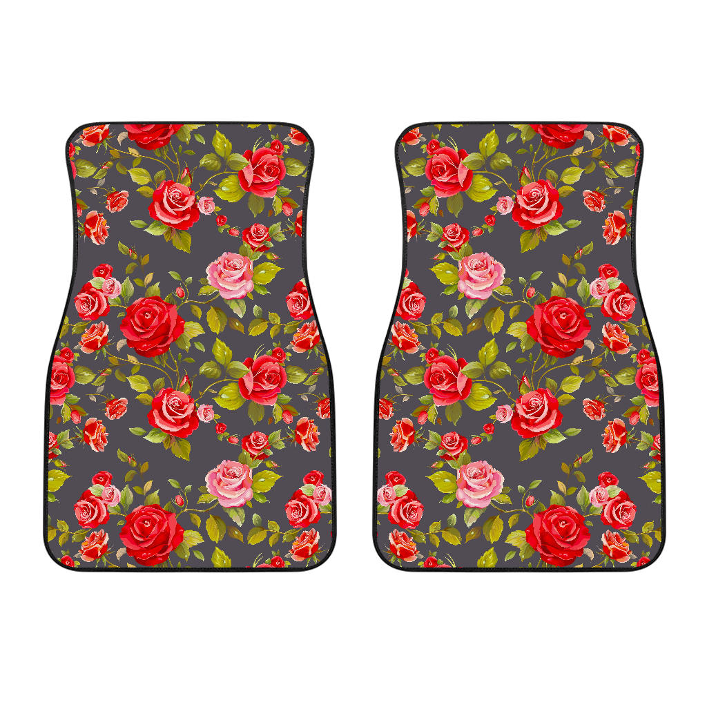 Pink Red Rose Floral Pattern Print Front Car Floor Mats