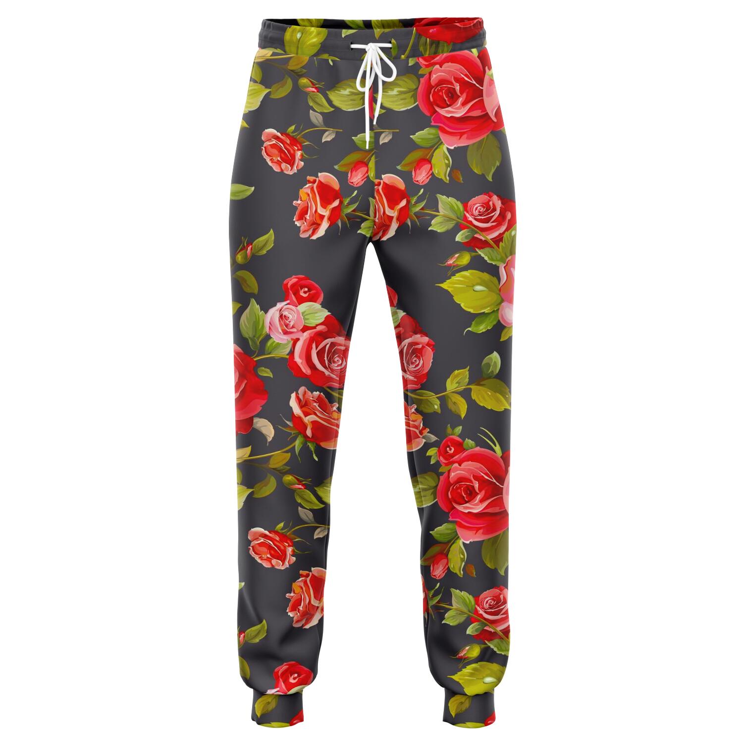 Pink Red Rose Floral Pattern Print Jogger Pants