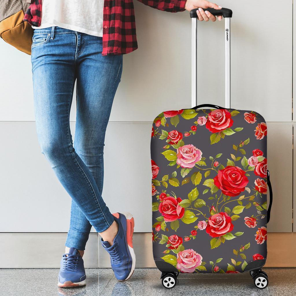 Pink Red Rose Floral Pattern Print Luggage Cover