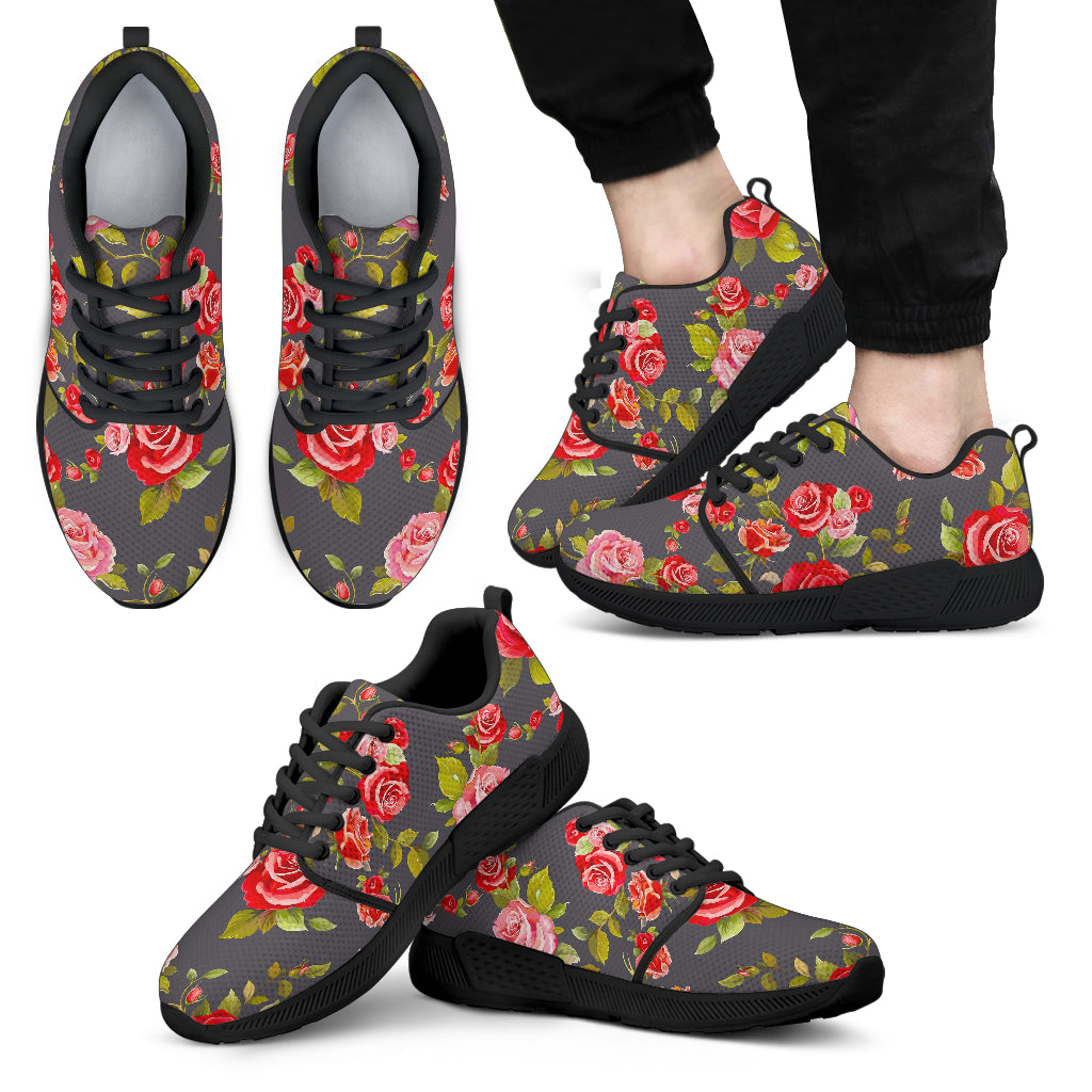 Pink Red Rose Floral Pattern Print Men's Athletic Shoes