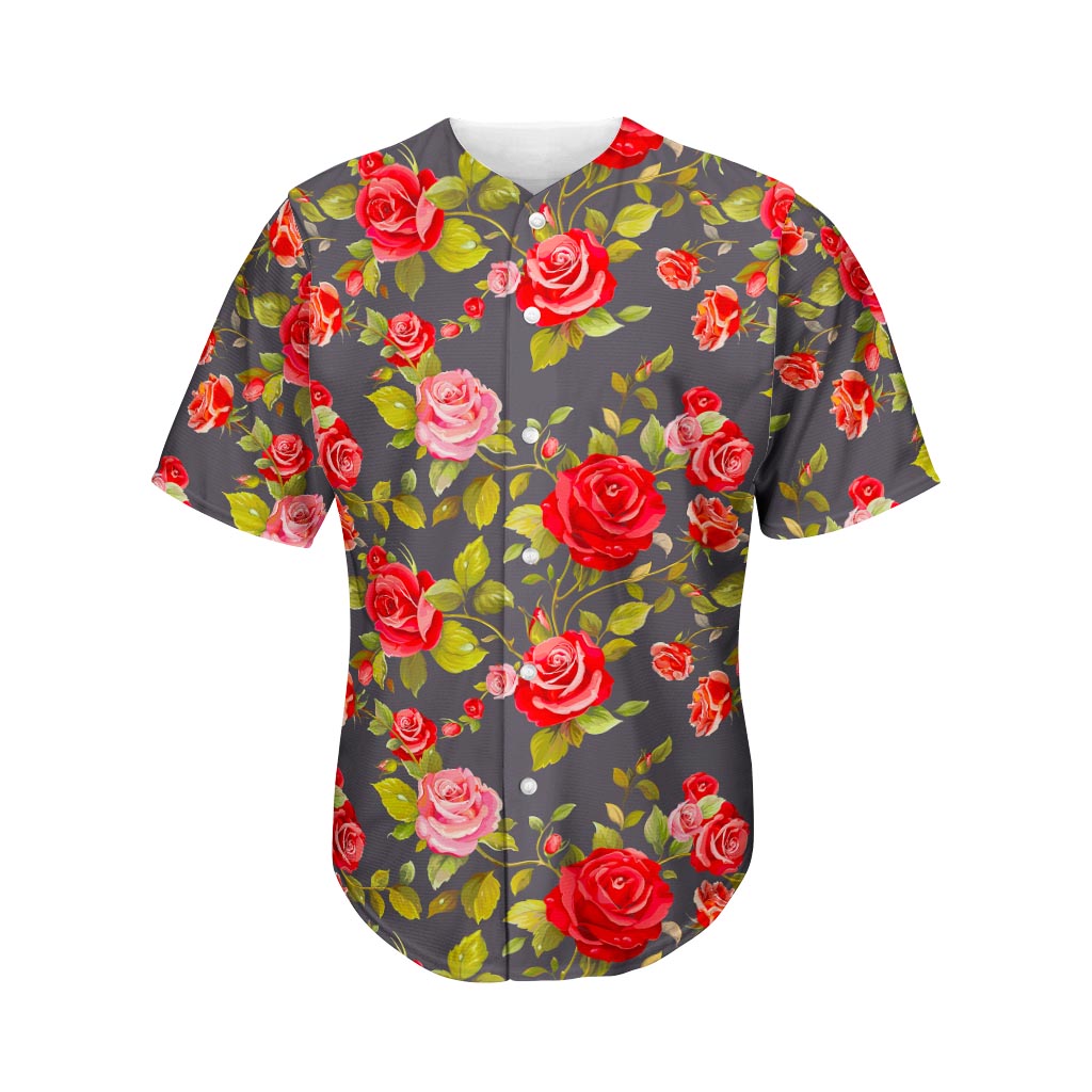 Pink Red Rose Floral Pattern Print Men's Baseball Jersey