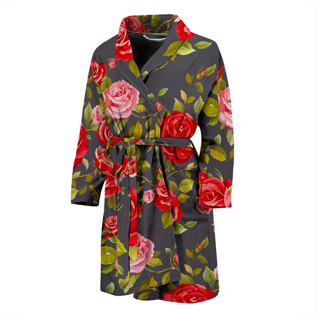 Pink Red Rose Floral Pattern Print Men's Bathrobe