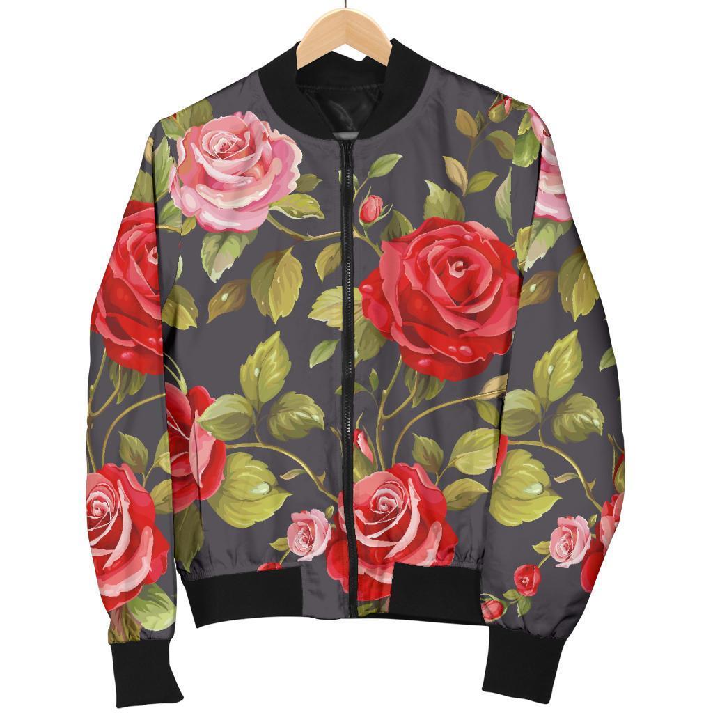 Pink Red Rose Floral Pattern Print Men's Bomber Jacket