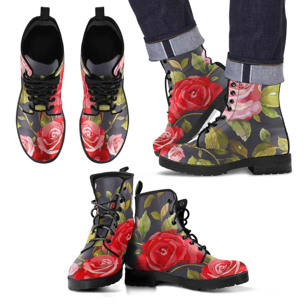 Pink Red Rose Floral Pattern Print Men's Boots