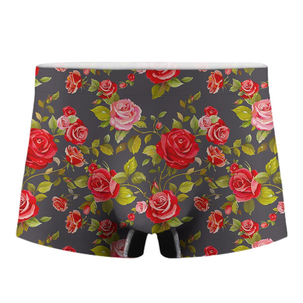 Pink Red Rose Floral Pattern Print Men's Boxer Briefs