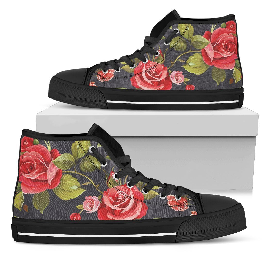 Pink Red Rose Floral Pattern Print Men's High Top Shoes