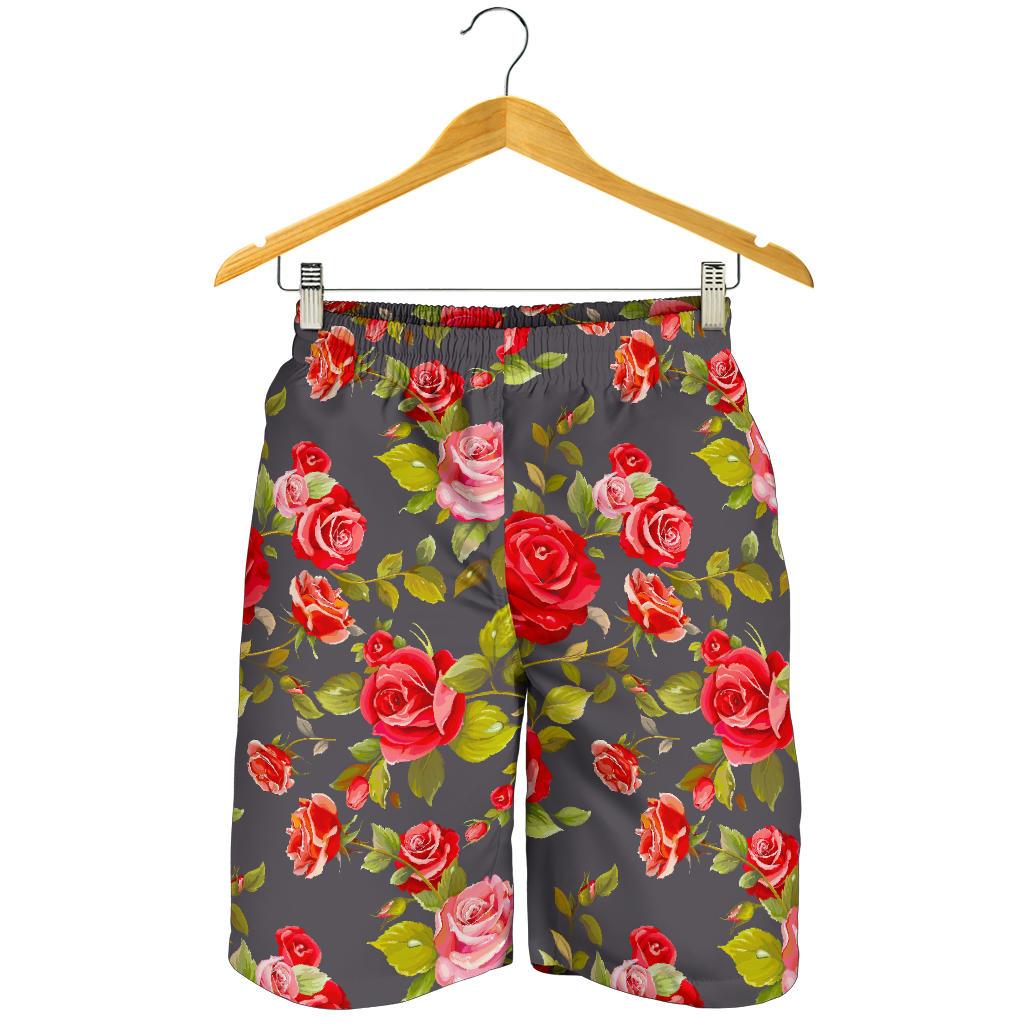 Pink Red Rose Floral Pattern Print Men's Shorts