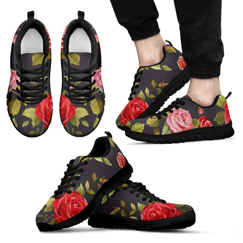 Pink Red Rose Floral Pattern Print Men's Sneakers