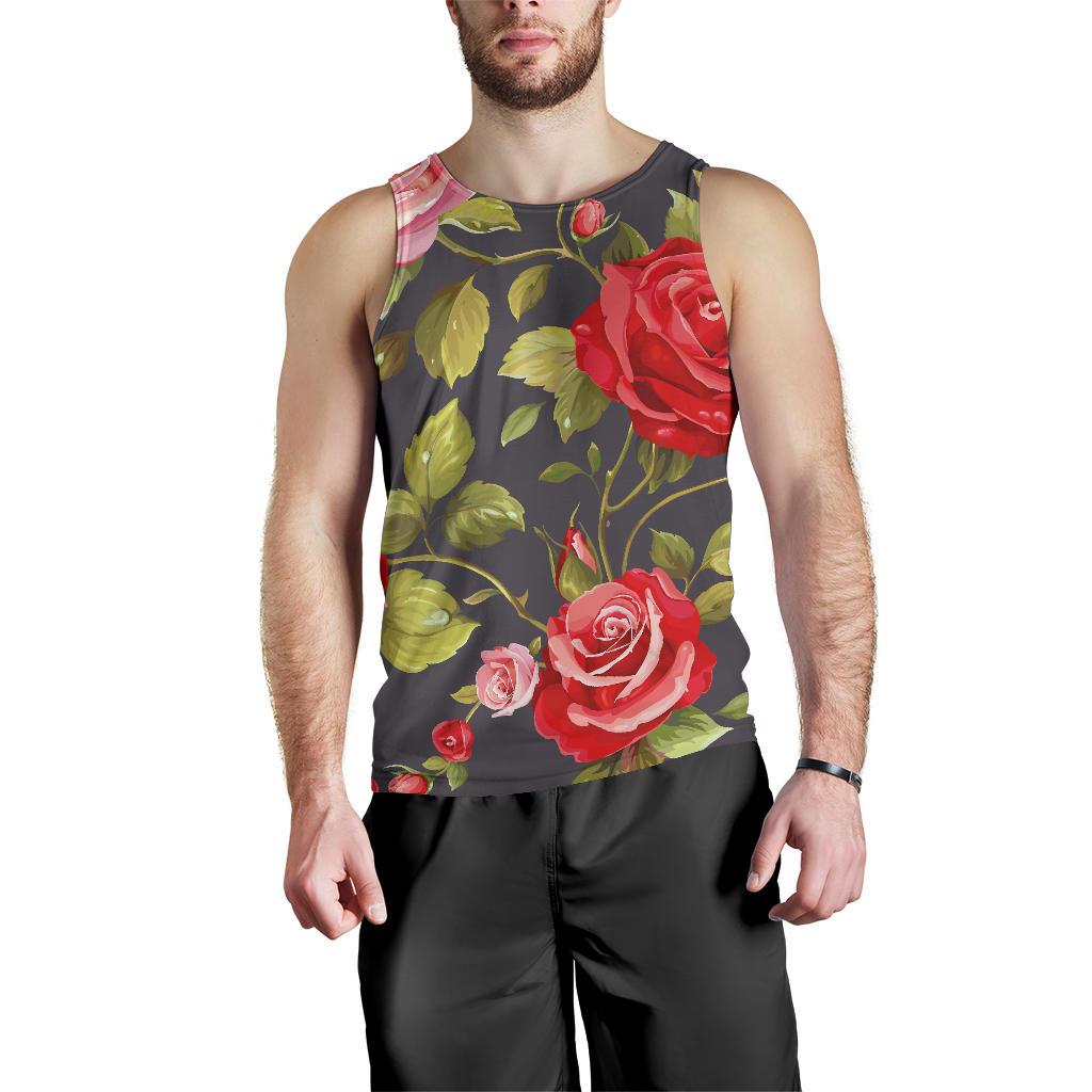 Pink Red Rose Floral Pattern Print Men's Tank Top