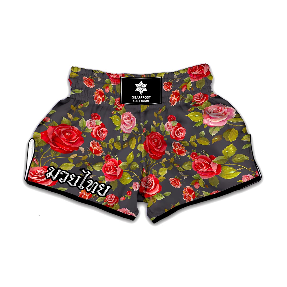 Pink Red Rose Floral Pattern Print Muay Thai Boxing Shorts