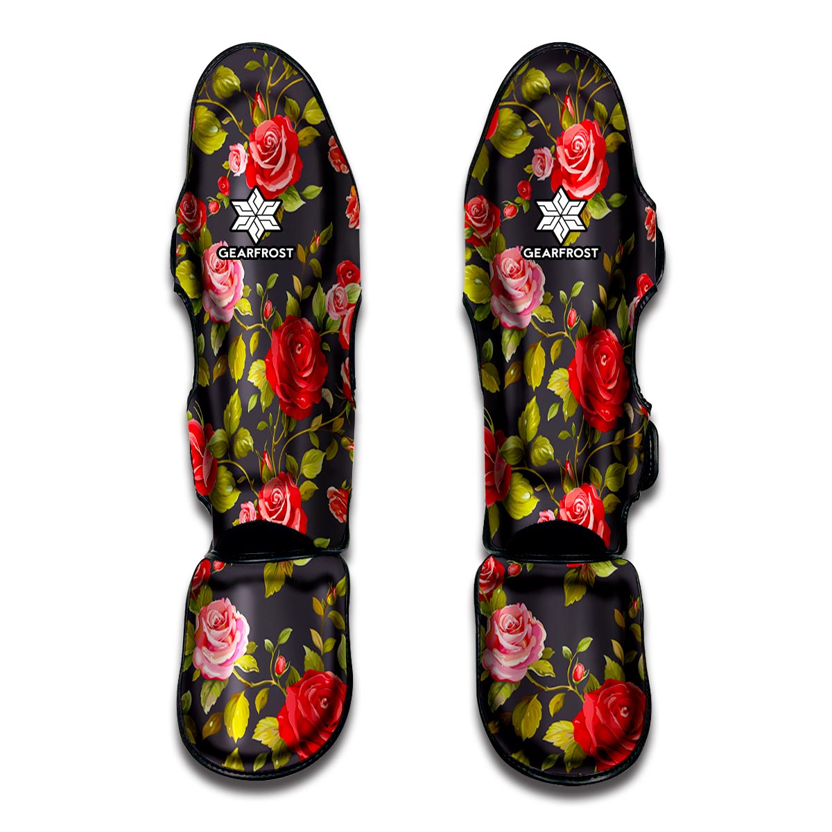 Pink Red Rose Floral Pattern Print Muay Thai Shin Guards