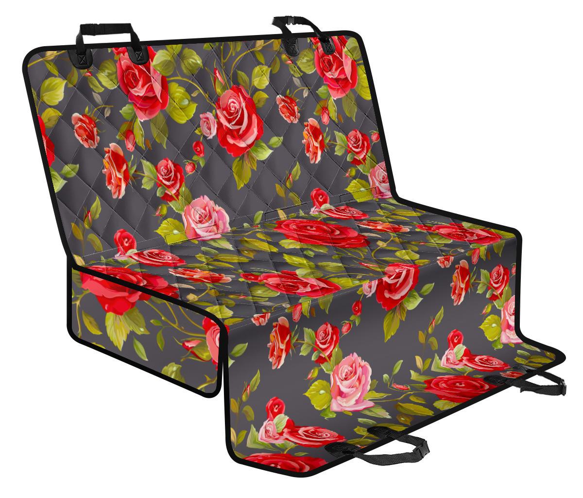 Pink Red Rose Floral Pattern Print Pet Car Back Seat Cover