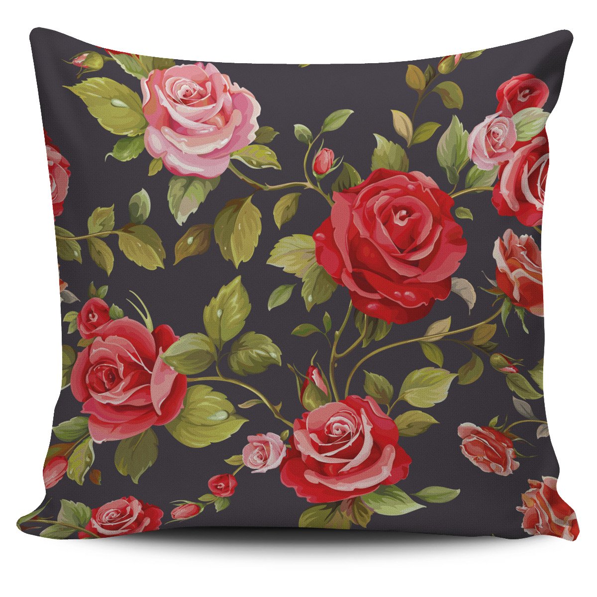 Pink Red Rose Floral Pattern Print Pillow Cover