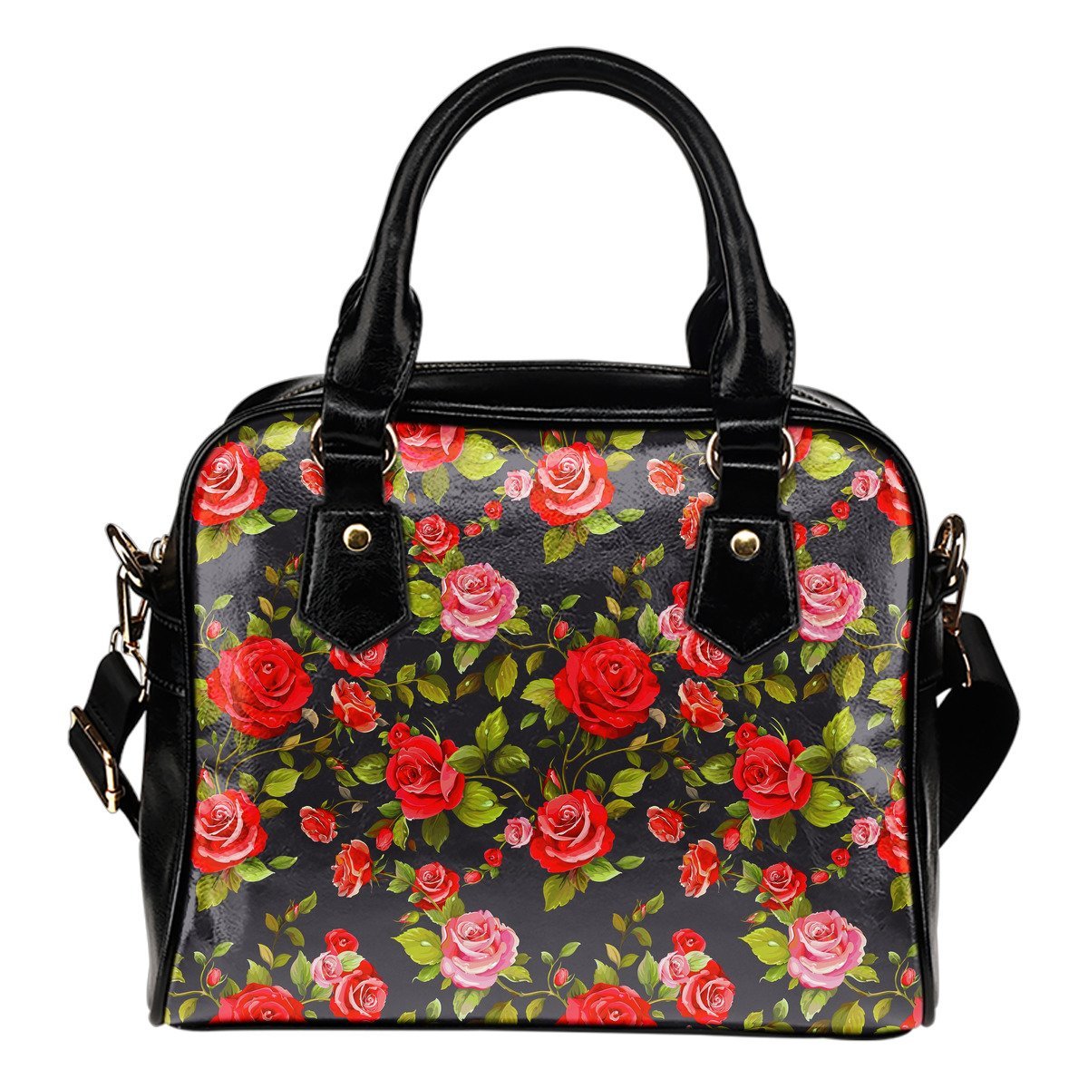 Pink Red Rose Floral Pattern Print Shoulder Handbag