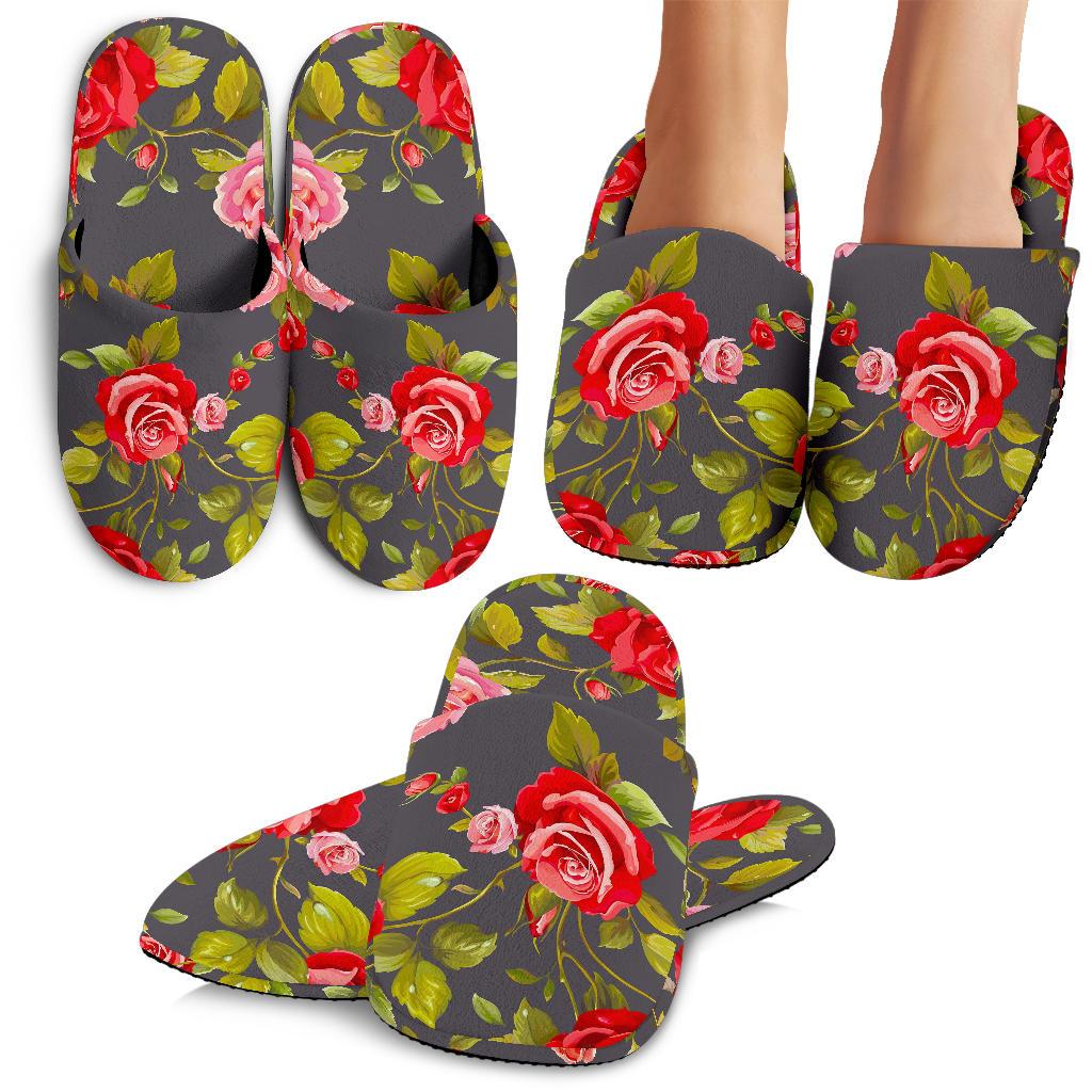 Pink Red Rose Floral Pattern Print Slippers