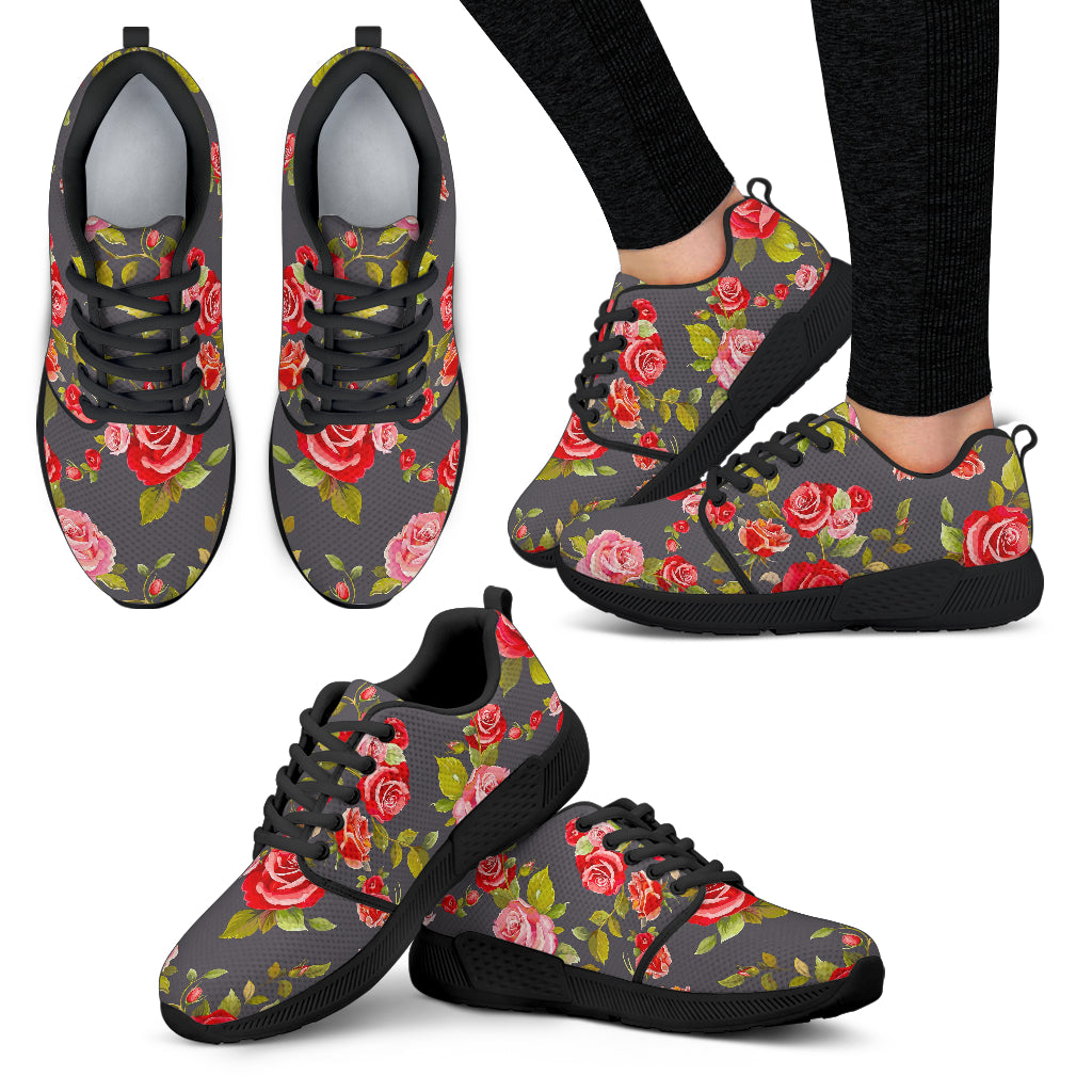 Pink Red Rose Floral Pattern Print Women's Athletic Shoes