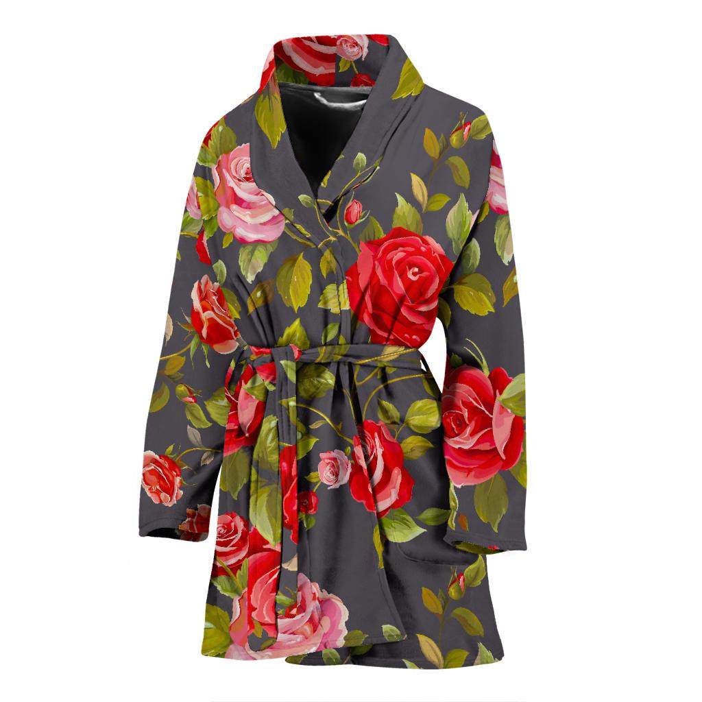 Pink Red Rose Floral Pattern Print Women's Bathrobe