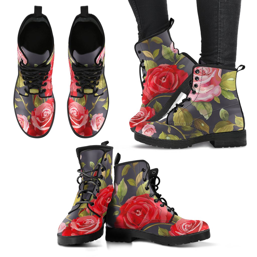 Pink Red Rose Floral Pattern Print Women's Boots