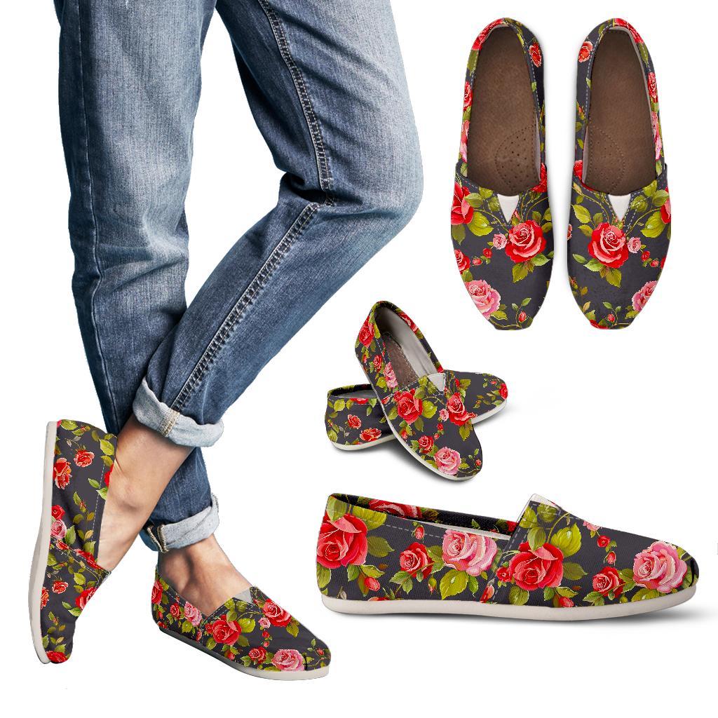 Pink Red Rose Floral Pattern Print Women's Casual Canvas Shoes