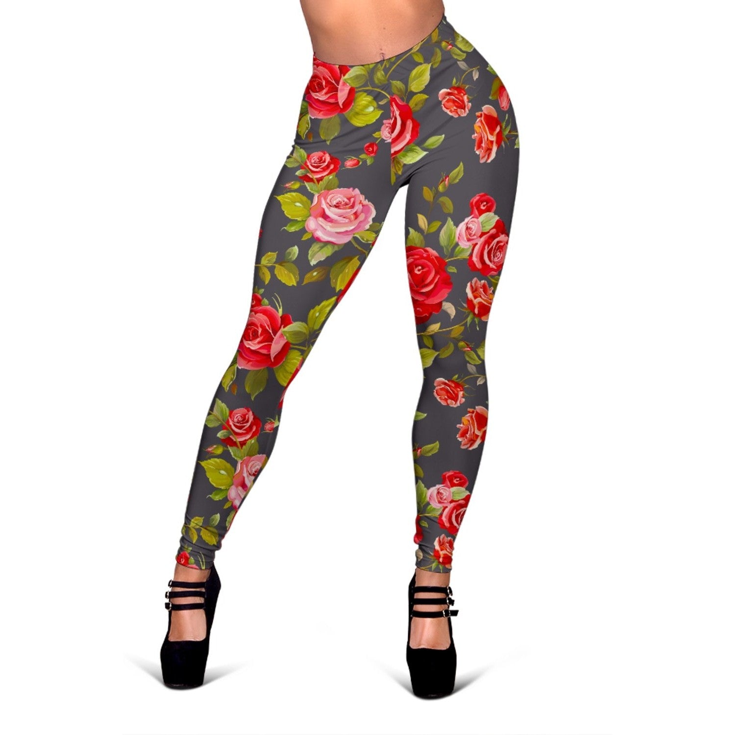 Pink Red Rose Floral Pattern Print Women's Leggings