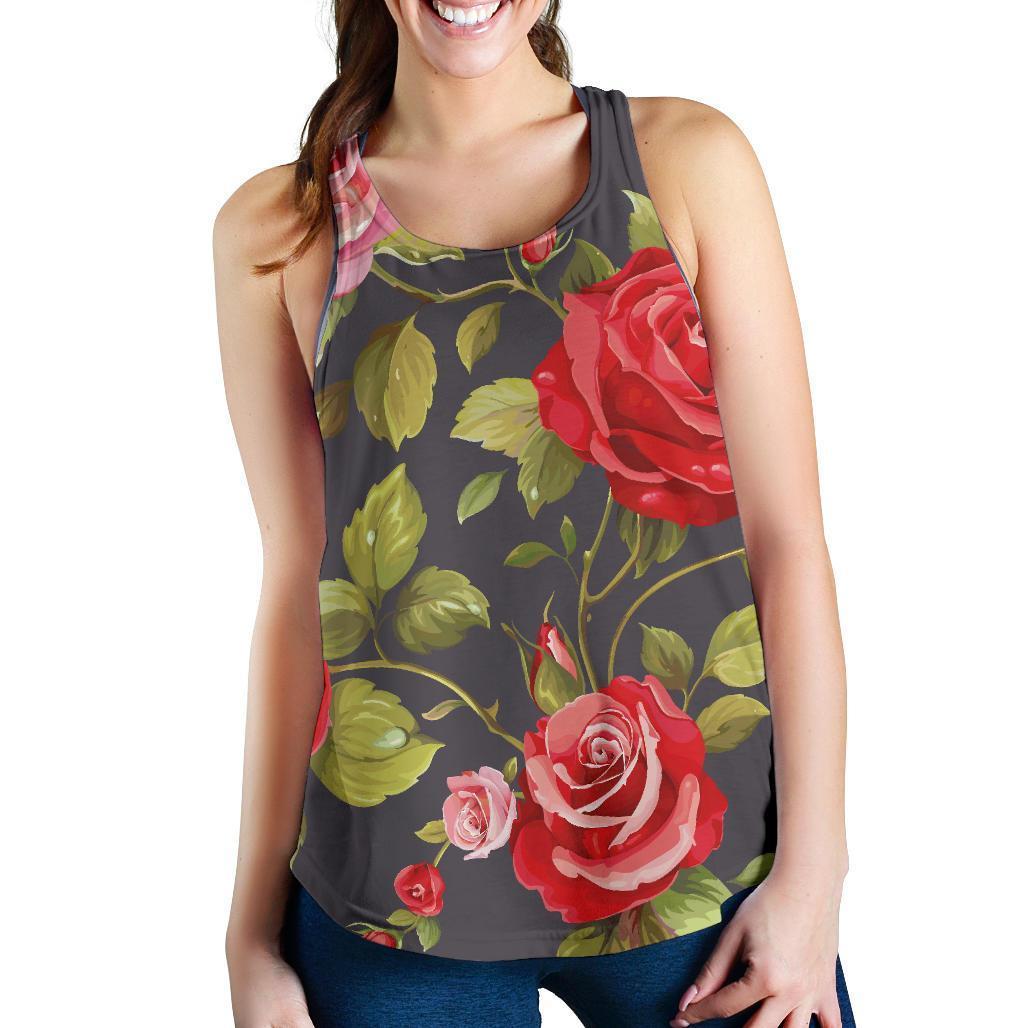 Pink Red Rose Floral Pattern Print Women's Racerback Tank Top