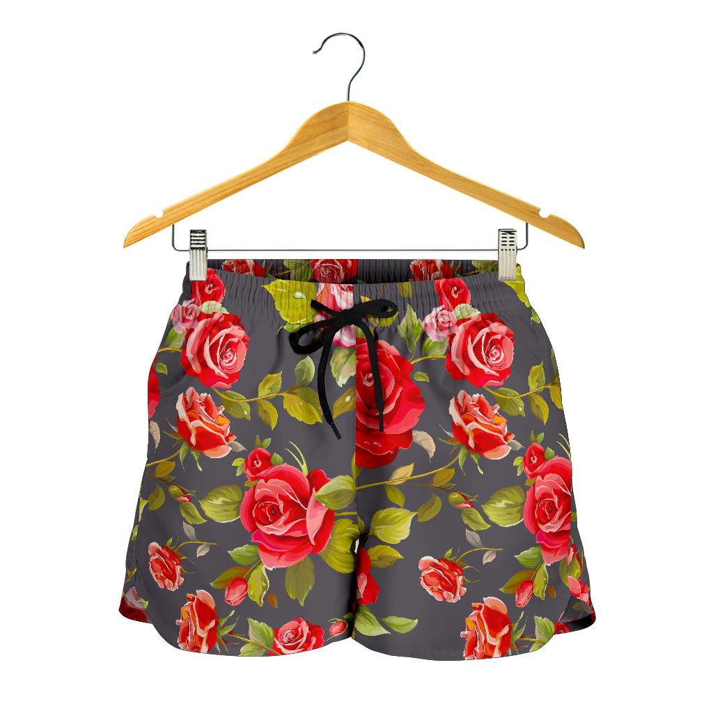 Pink Red Rose Floral Pattern Print Women's Shorts