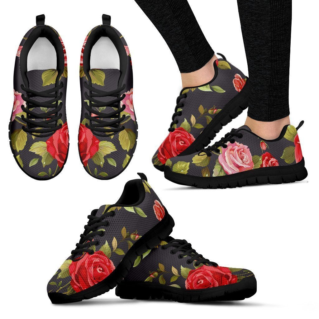 Pink Red Rose Floral Pattern Print Women's Sneakers