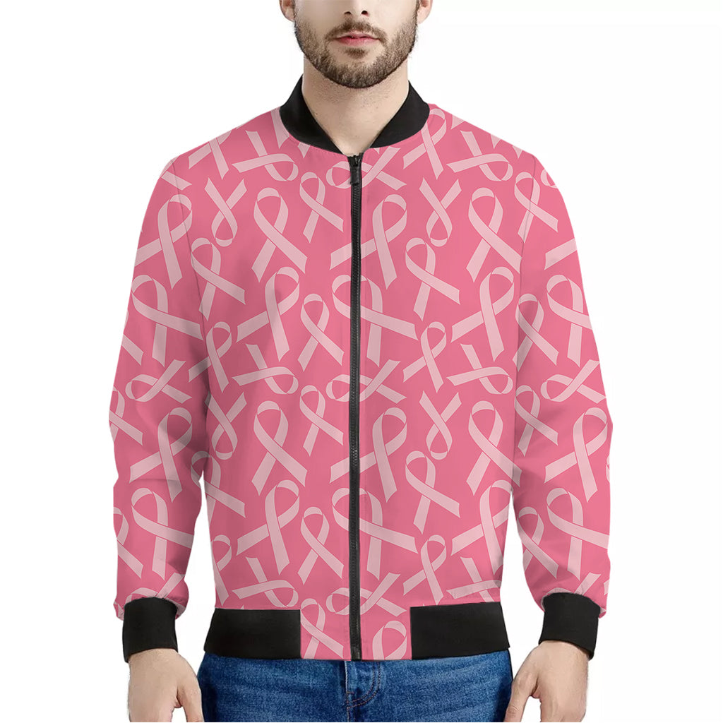 Pink Ribbon Breast Cancer Pattern Print Men's Bomber Jacket