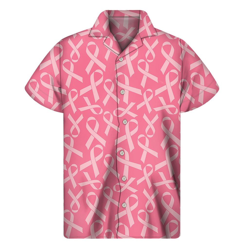 Pink Ribbon Breast Cancer Pattern Print Men's Short Sleeve Shirt