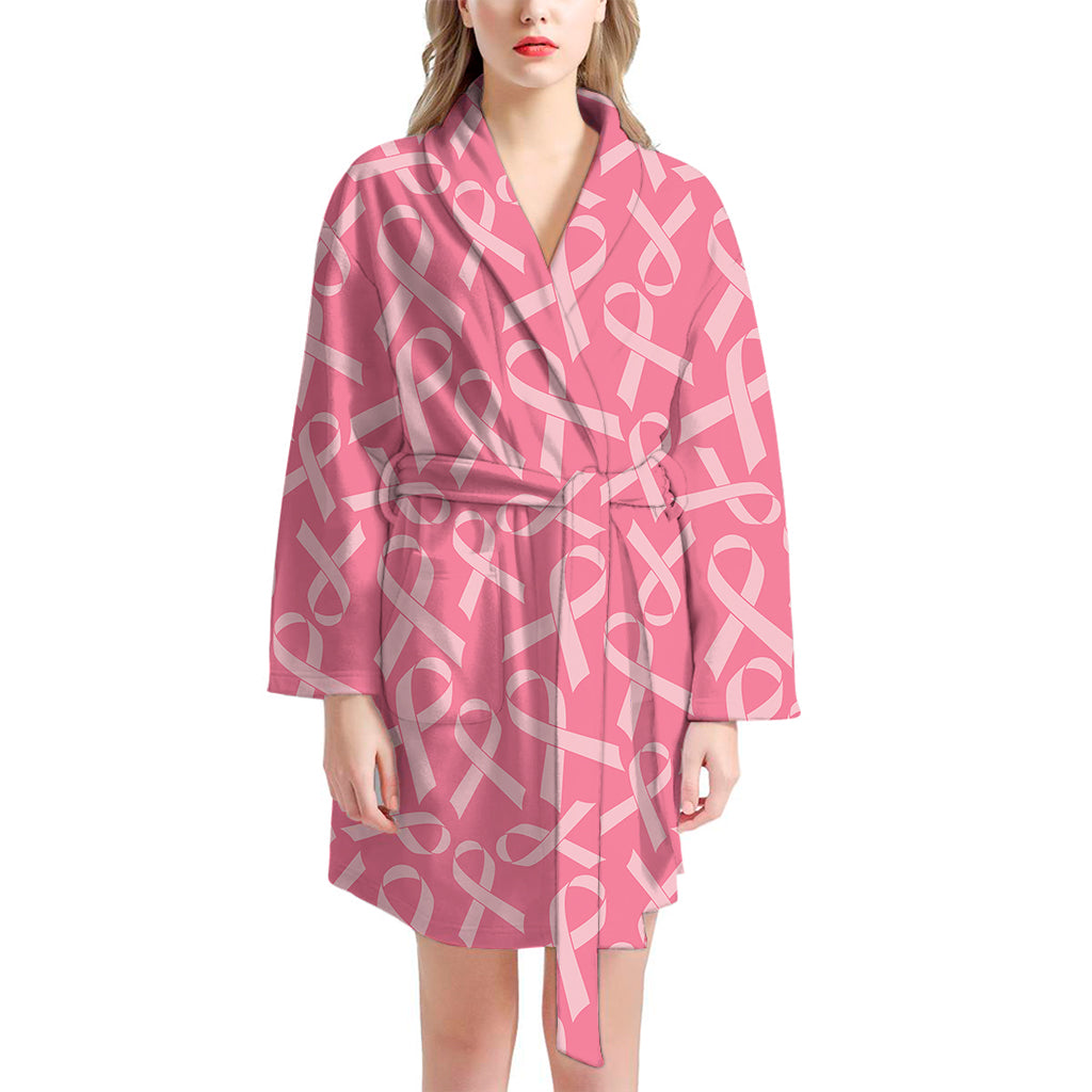 Pink Ribbon Breast Cancer Pattern Print Women's Bathrobe