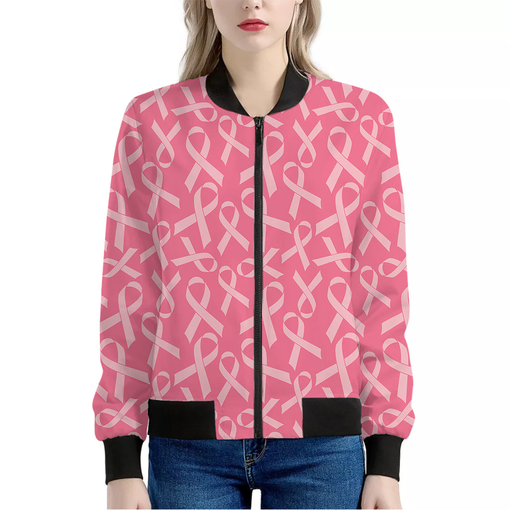 Pink Ribbon Breast Cancer Pattern Print Women's Bomber Jacket