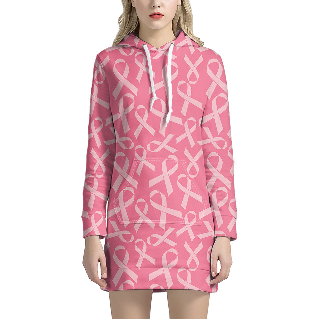 Pink Ribbon Breast Cancer Pattern Print Women's Pullover Hoodie Dress