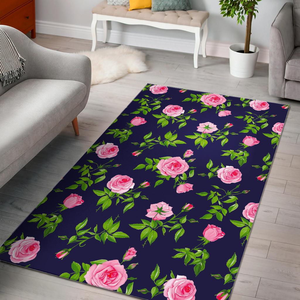 Pink Rose Floral Flower Pattern Print Area Rug