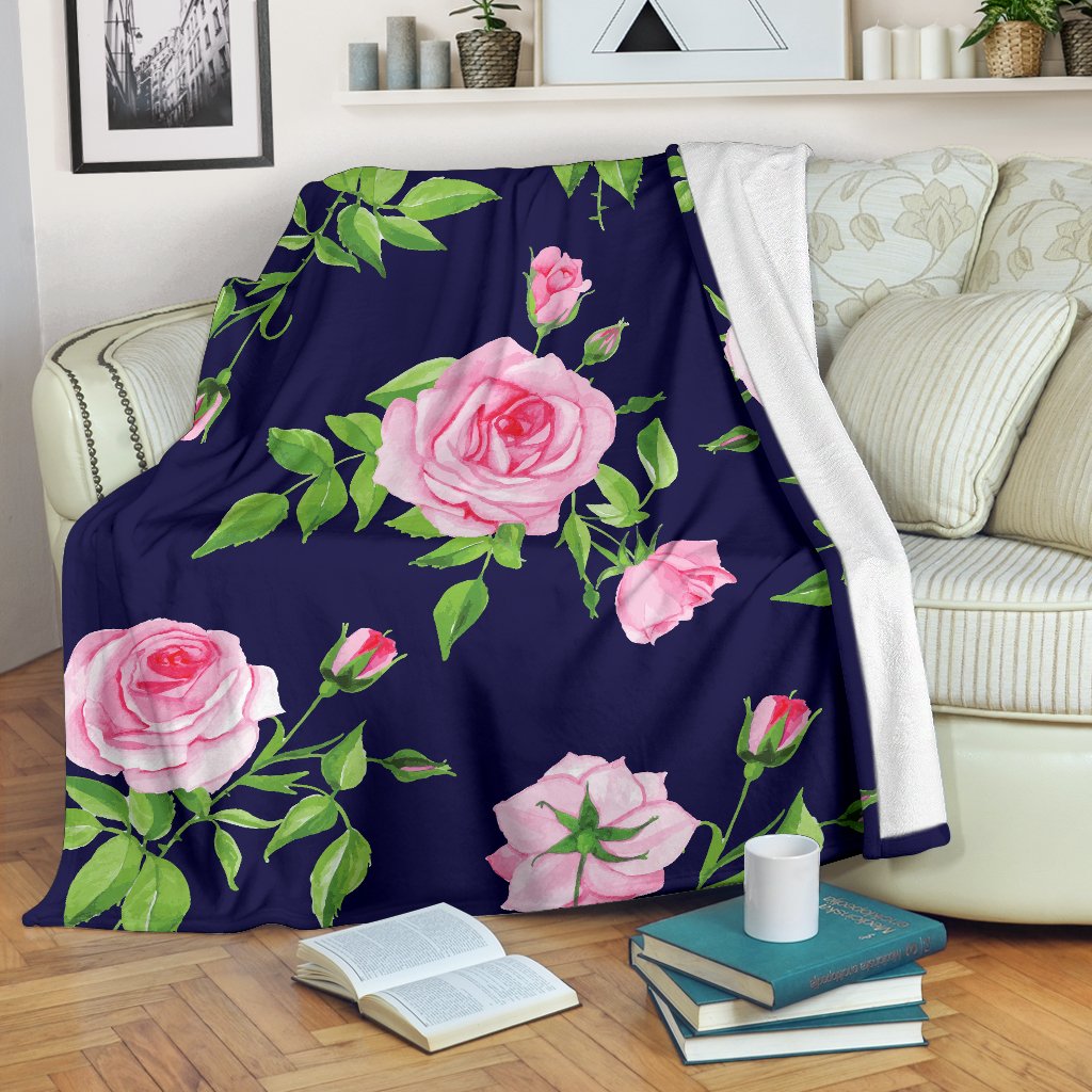 Pink Rose Floral Flower Pattern Print Blanket