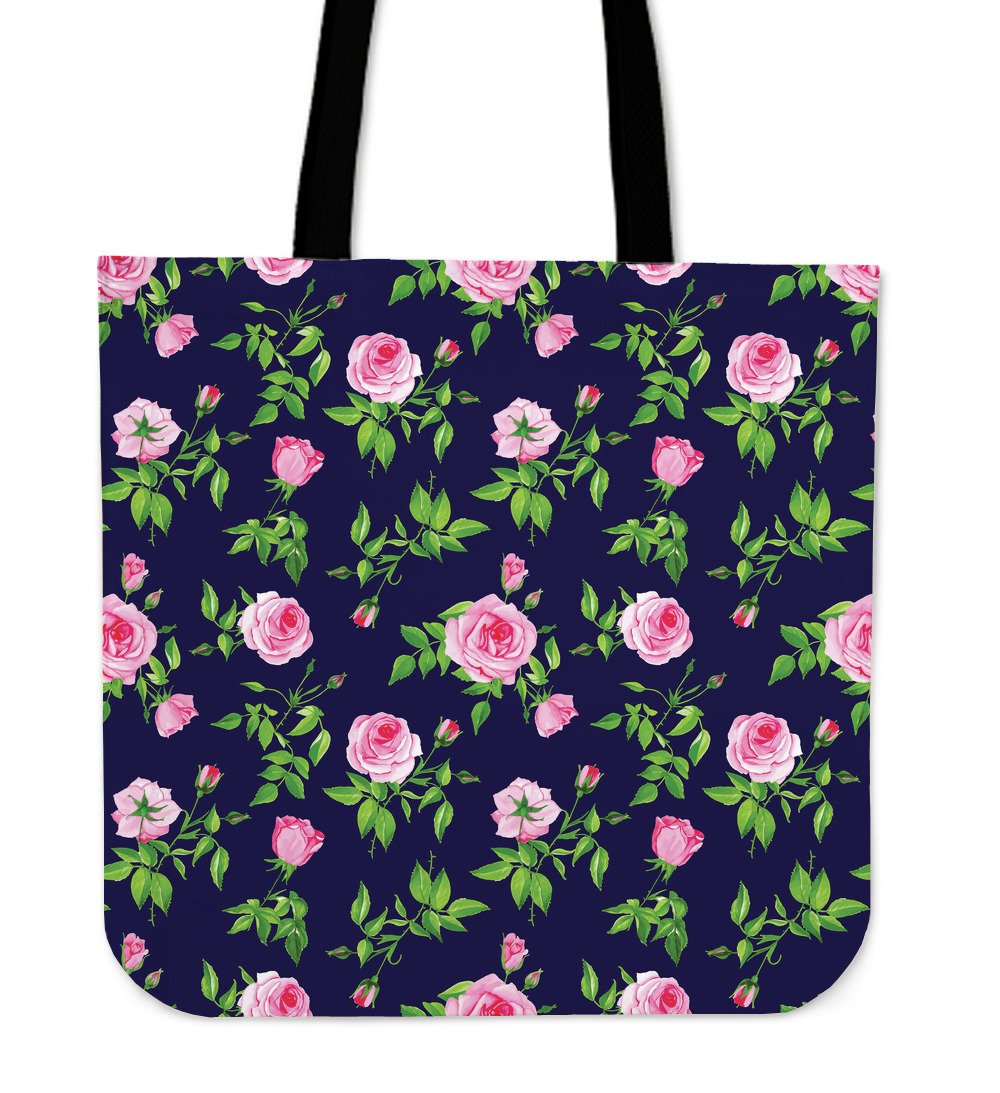 Pink Rose Floral Flower Pattern Print Canvas Tote Bag