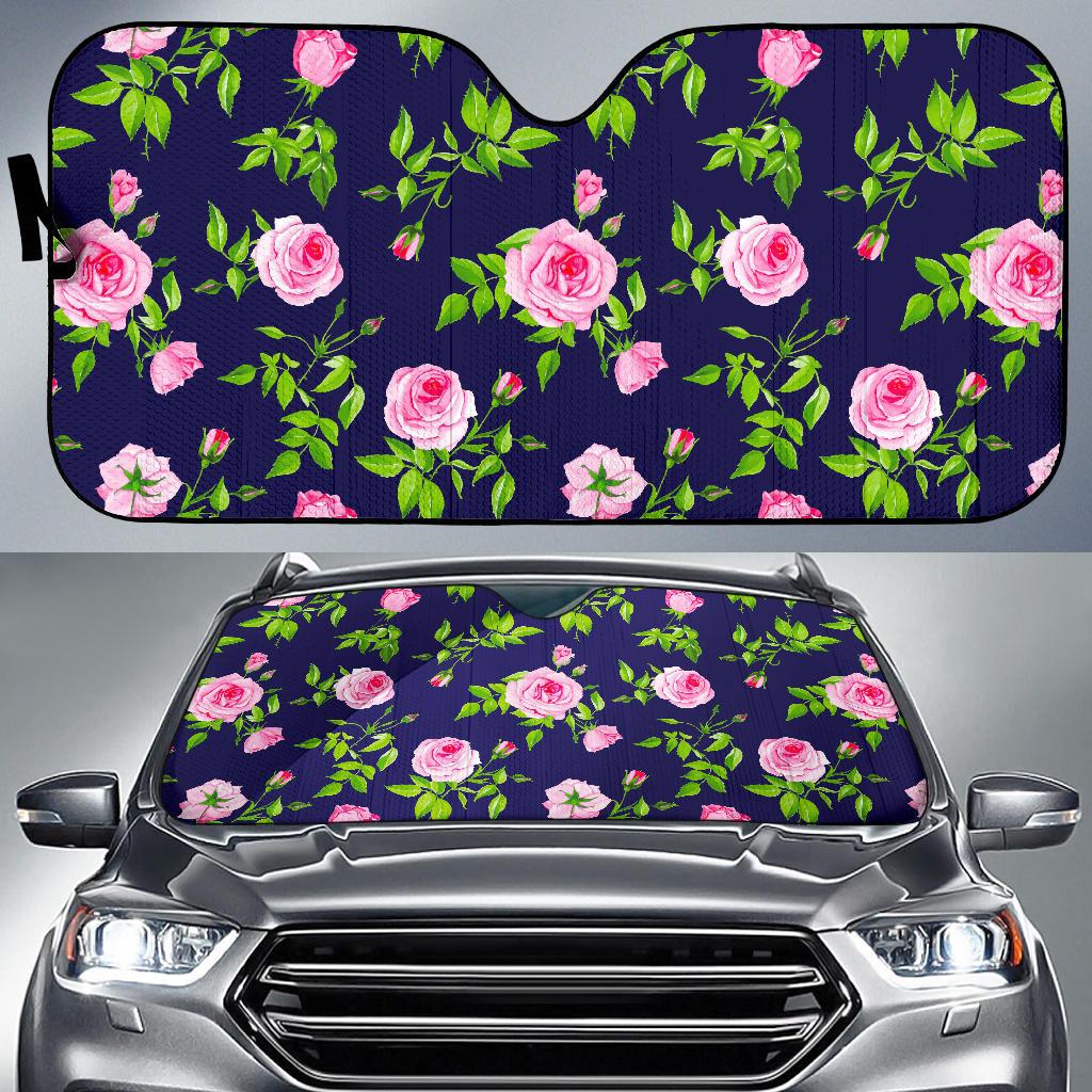 Pink Rose Floral Flower Pattern Print Car Sun Shade