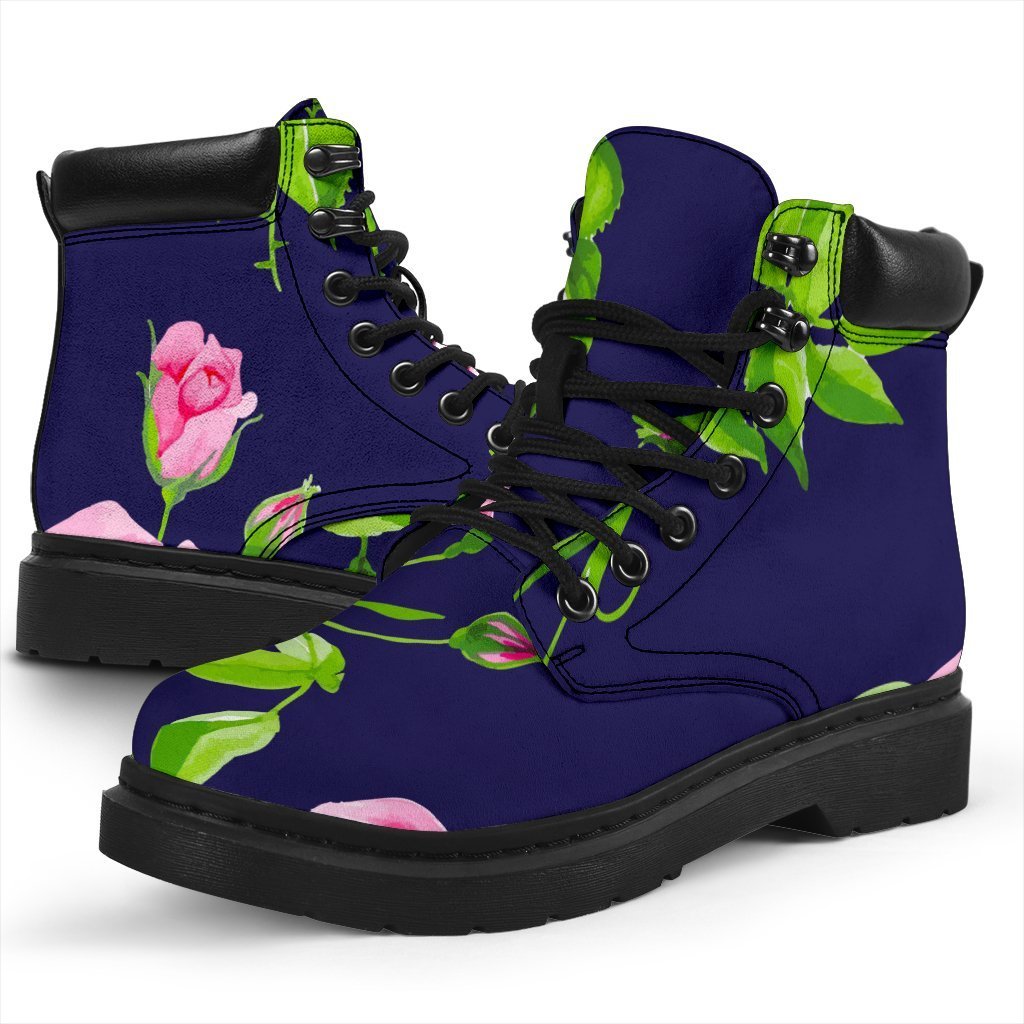 Pink Rose Floral Flower Pattern Print Classic Boots