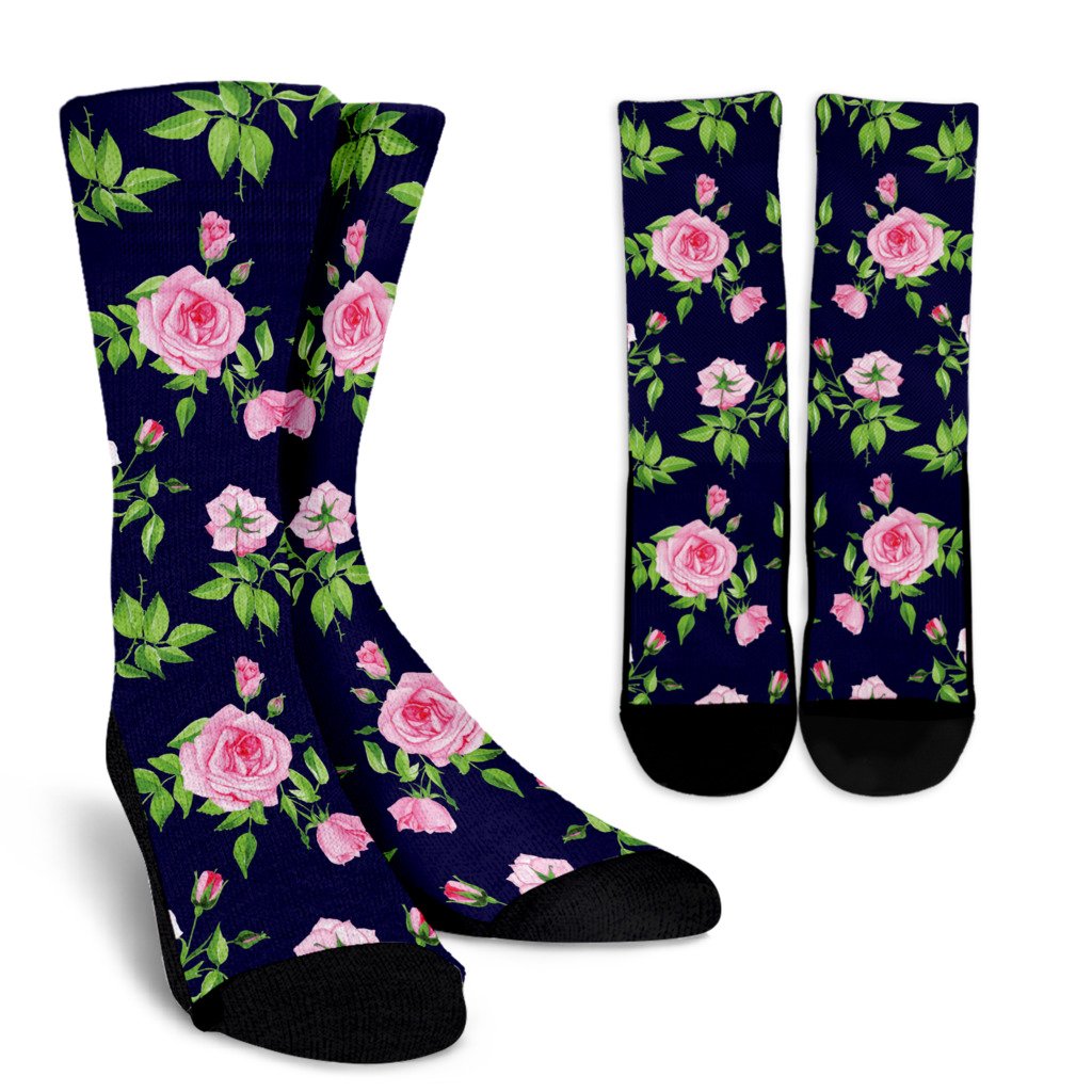 Pink Rose Floral Flower Pattern Print Crew Socks