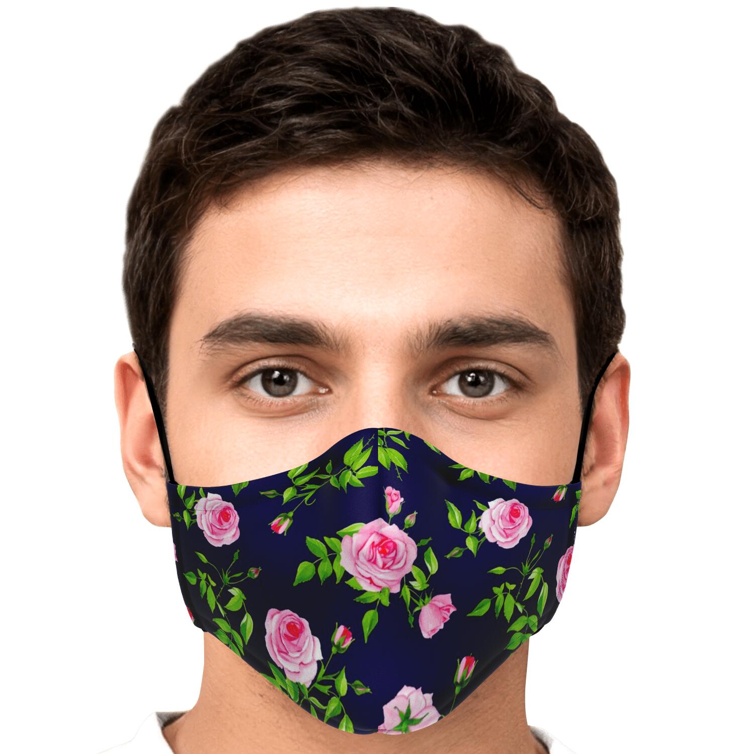 Pink Rose Floral Flower Pattern Print Face Mask