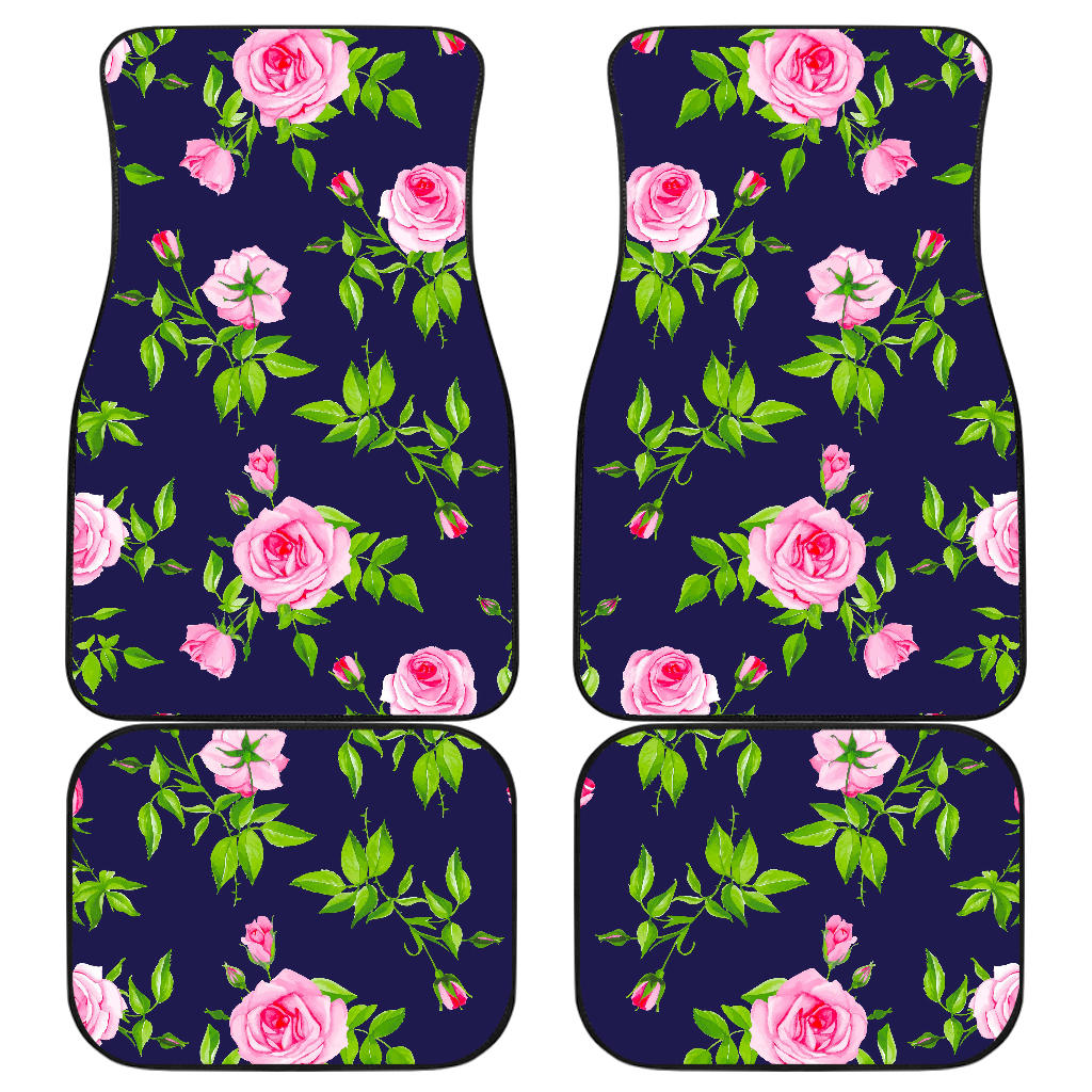 Pink Rose Floral Flower Pattern Print Front and Back Car Floor Mats