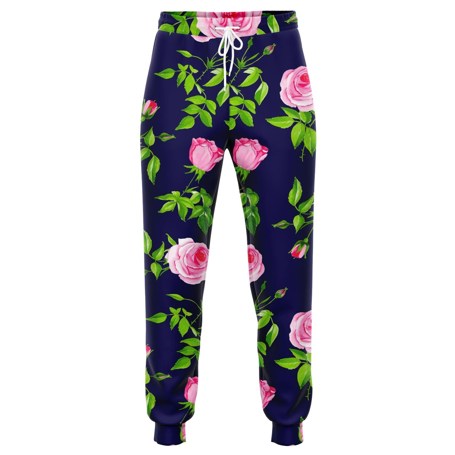 Pink Rose Floral Flower Pattern Print Jogger Pants