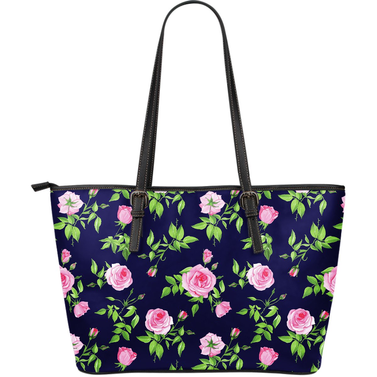 Pink Rose Floral Flower Pattern Print Leather Tote Bag