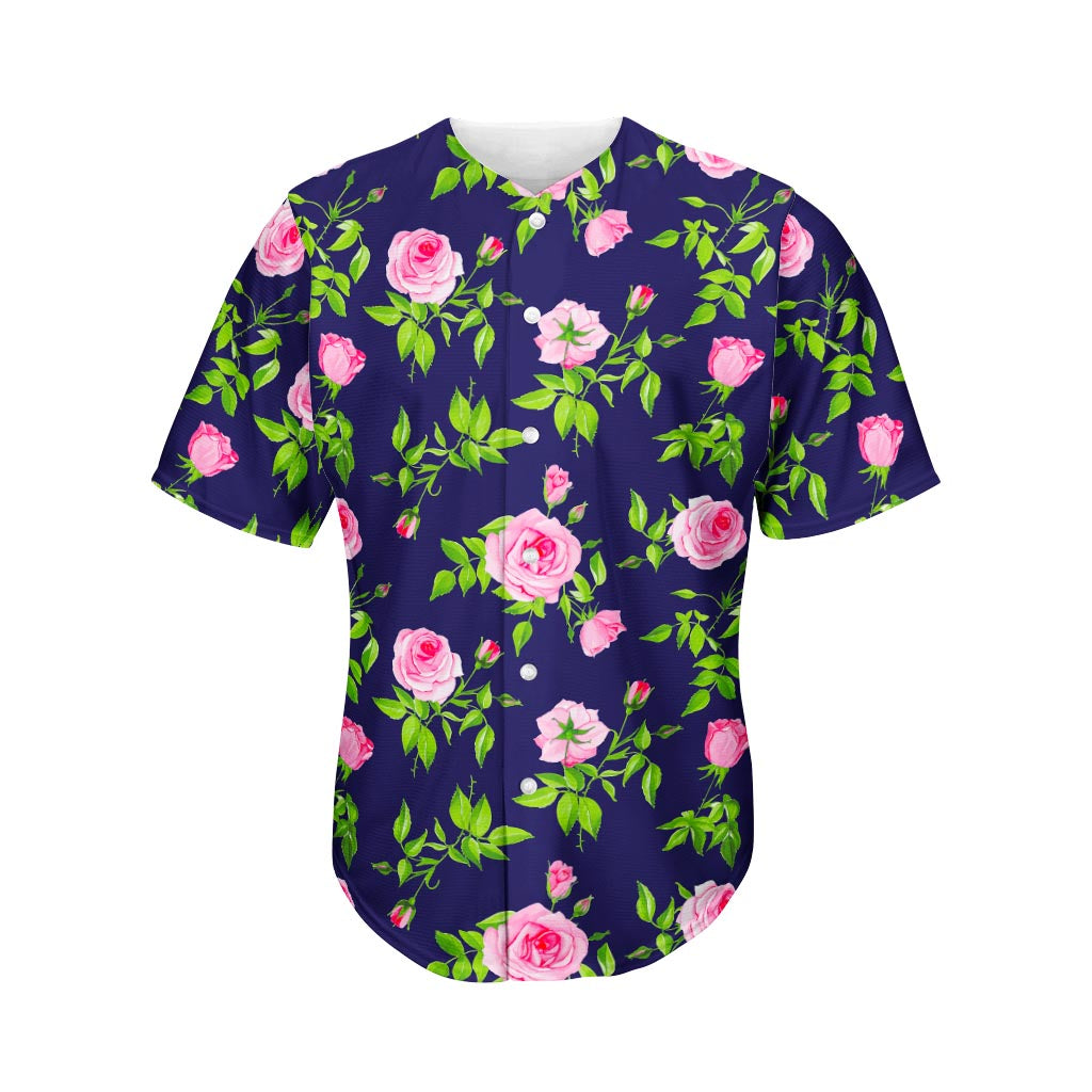 Pink Rose Floral Flower Pattern Print Men's Baseball Jersey