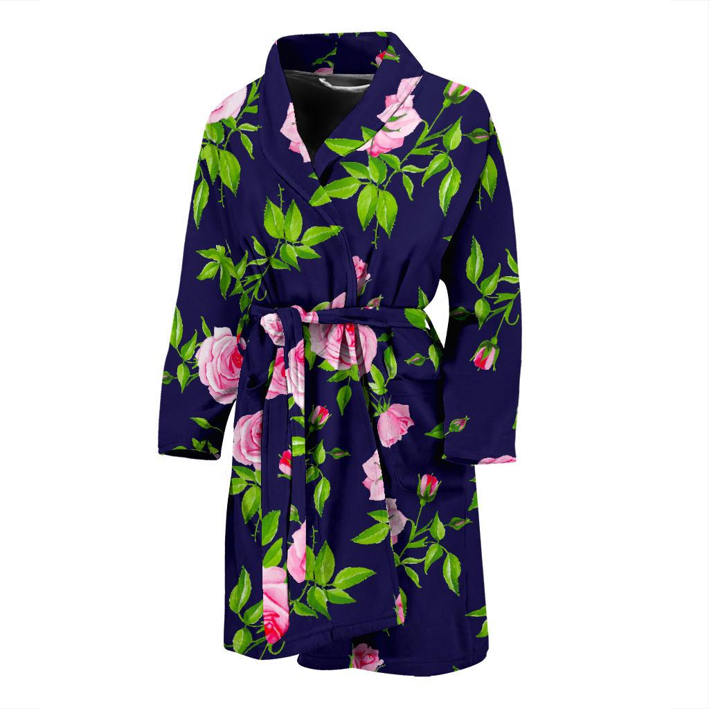 Pink Rose Floral Flower Pattern Print Men's Bathrobe