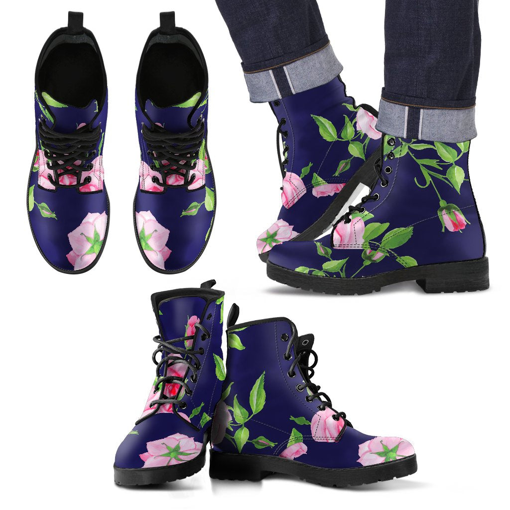 Pink Rose Floral Flower Pattern Print Men's Boots