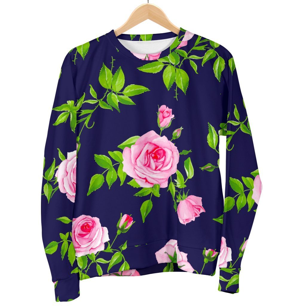 Pink Rose Floral Flower Pattern Print Men's Crewneck Sweatshirt