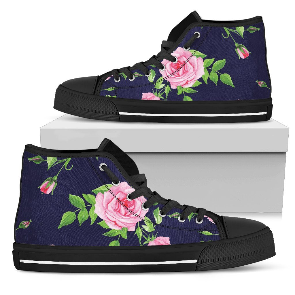 Pink Rose Floral Flower Pattern Print Men's High Top Shoes